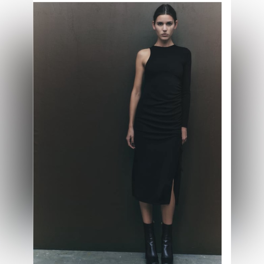Black draped asymmetrical dress Sz S